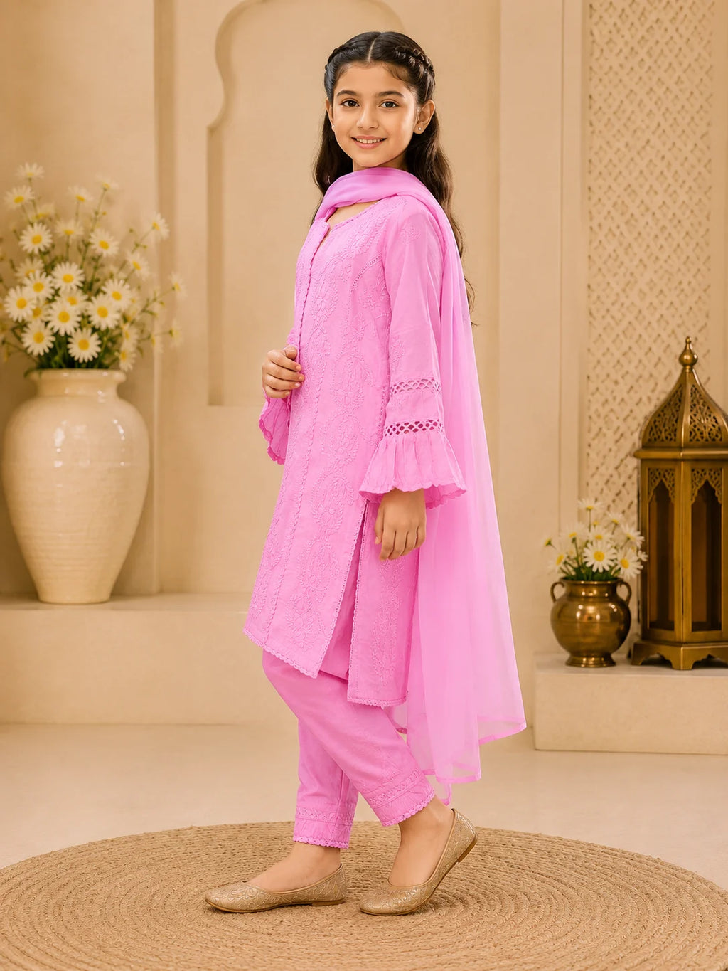 Luxury Muslin Handwork Kids Suit Set with Dupatta | Premium Designer Ethnic Wear for Girls