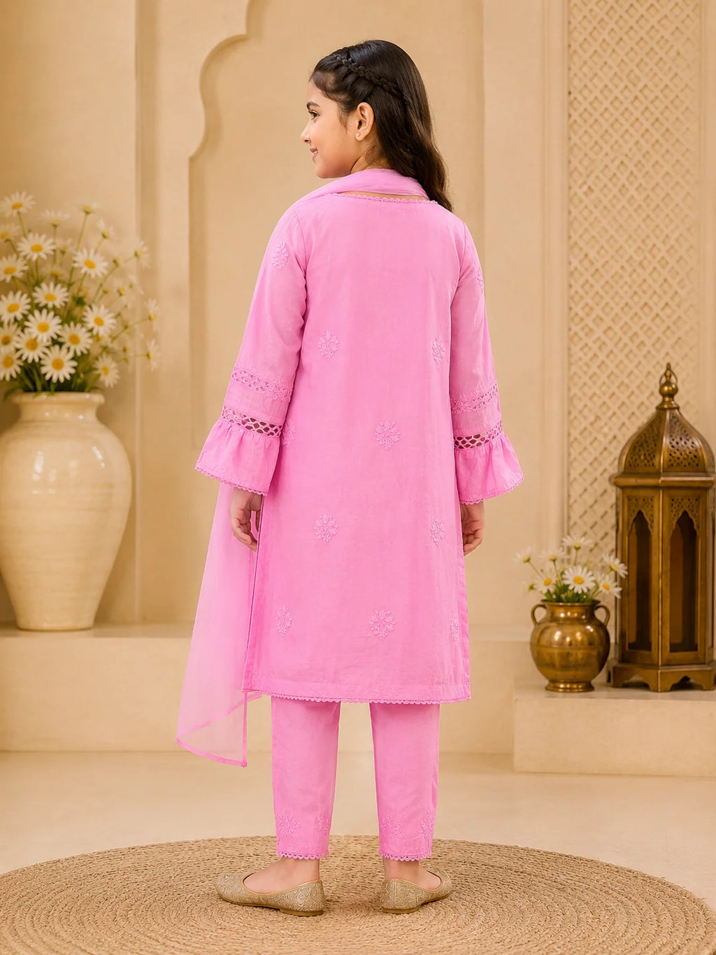 Luxury Muslin Handwork Kids Suit Set with Dupatta | Premium Designer Ethnic Wear for Girls