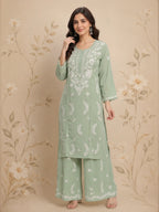 Premium Modal Chikankari Hand Embroidered Kurti Palazzo Set for Women | Lucknowi Handwork