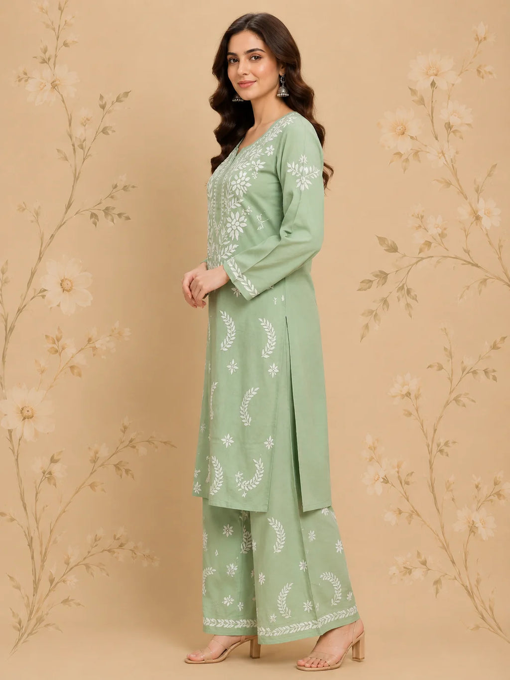 Premium Modal Chikankari Hand Embroidered Kurti Palazzo Set for Women | Lucknowi Handwork