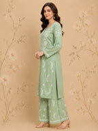 Premium Modal Chikankari Hand Embroidered Kurti Palazzo Set for Women | Lucknowi Handwork