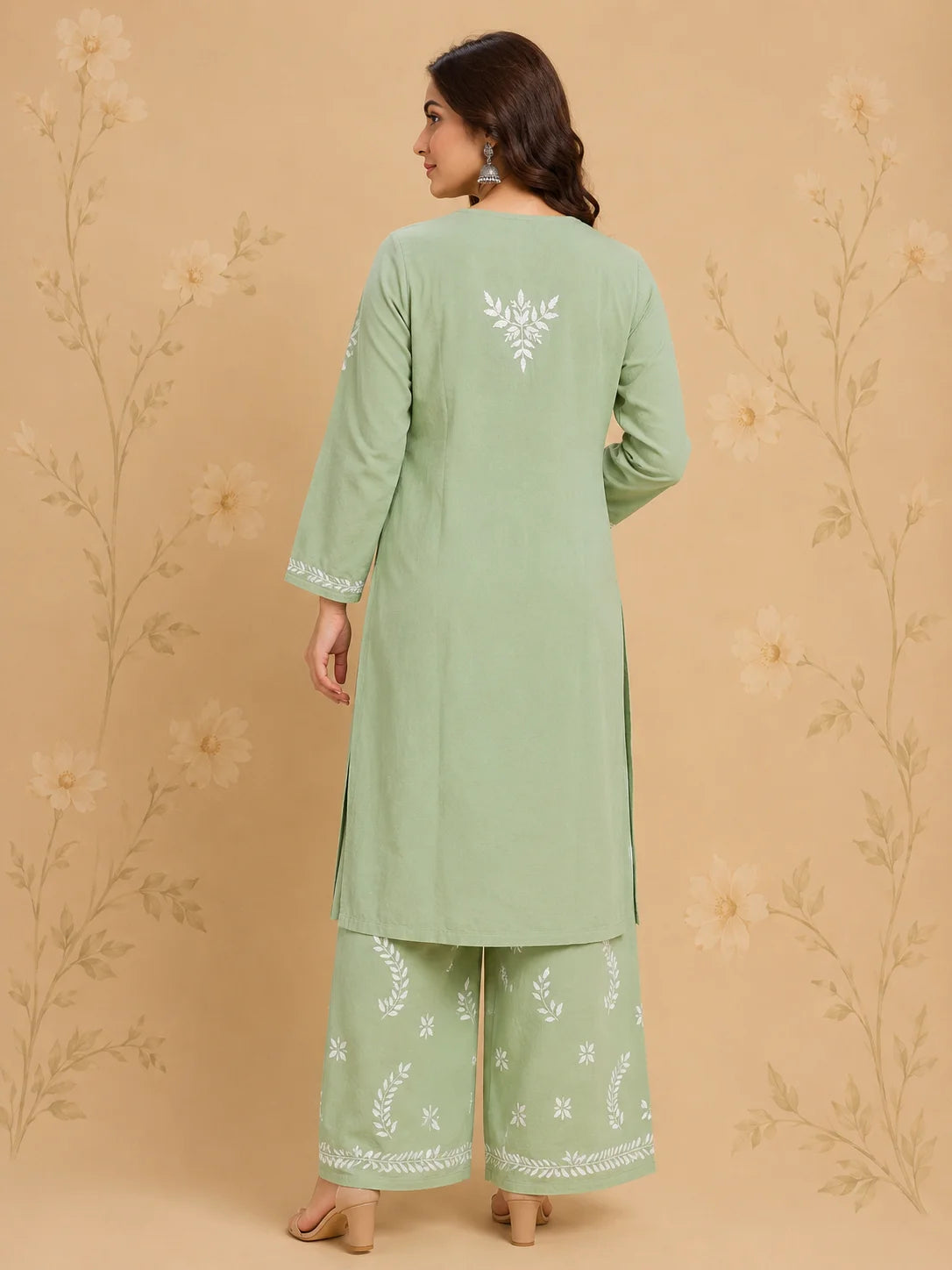 Premium Modal Chikankari Hand Embroidered Kurti Palazzo Set for Women | Lucknowi Handwork