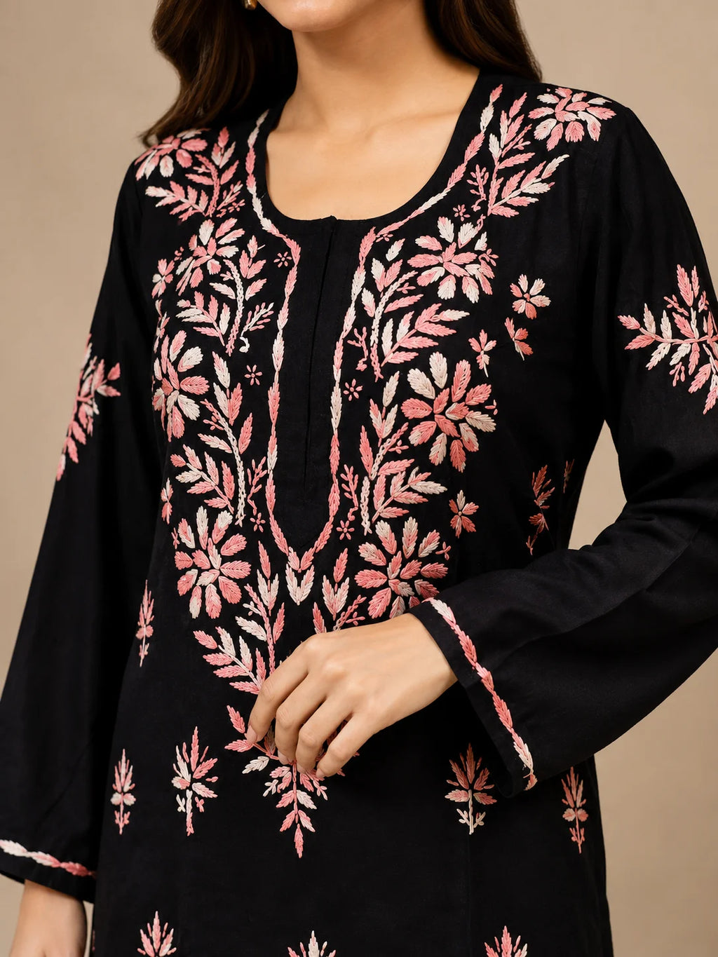 Luxury Midnight Black Modal Chikankari Kurta Palazzo Set for Women | Royal Blue Lucknowi Embroidery | Tazaki Fashion