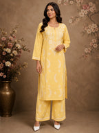Premium Modal Chikankari Hand Embroidered Kurti Palazzo Set for Women | Lucknowi Handwork