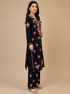 Luxury Midnight Black Modal Chikankari Kurta Palazzo Set for Women | Royal Blue Lucknowi Embroidery | Tazaki Fashion