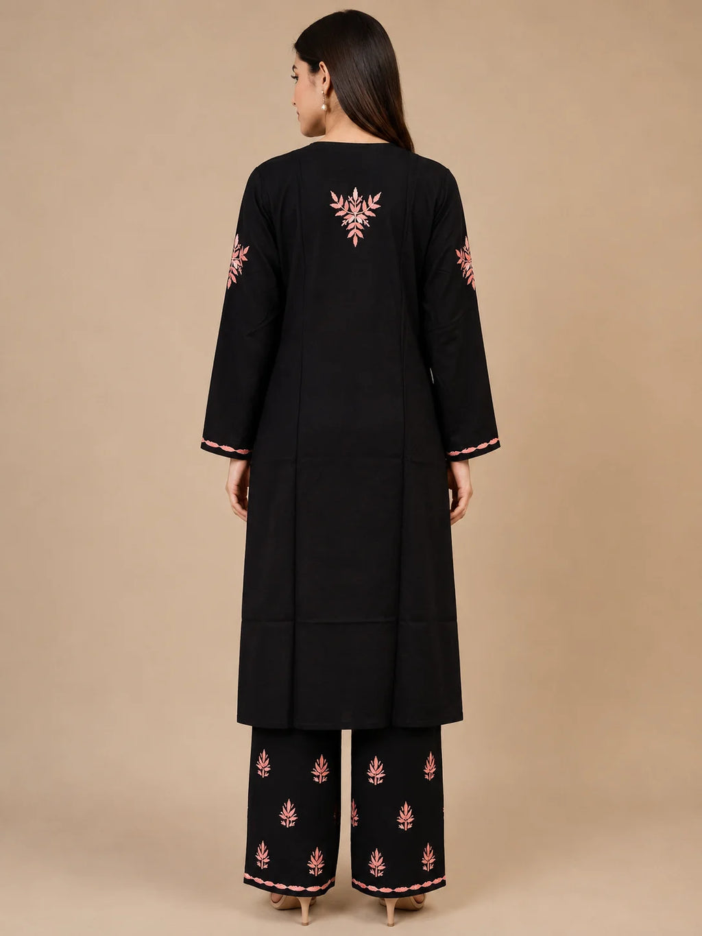 Luxury Midnight Black Modal Chikankari Kurta Palazzo Set for Women | Royal Blue Lucknowi Embroidery | Tazaki Fashion