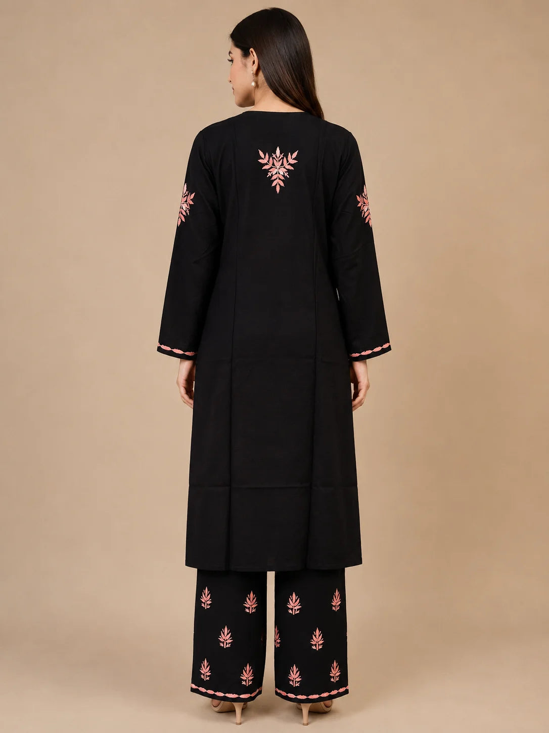 Luxury Midnight Black Modal Chikankari Kurta Palazzo Set for Women | Royal Blue Lucknowi Embroidery | Tazaki Fashion