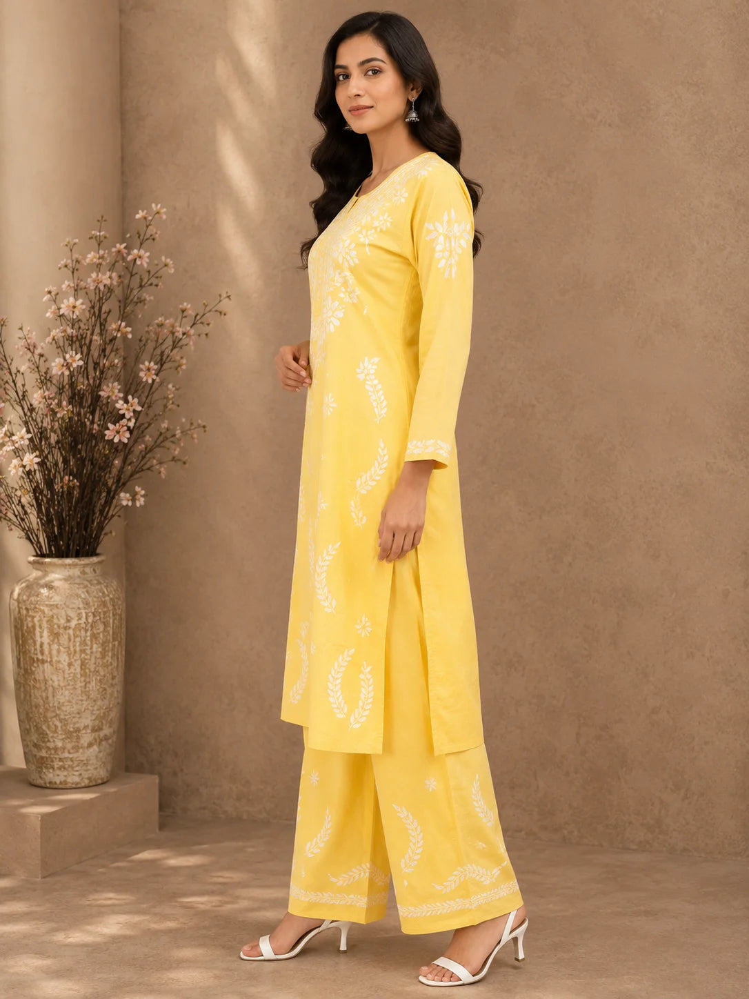 Premium Modal Chikankari Hand Embroidered Kurti Palazzo Set for Women | Lucknowi Handwork