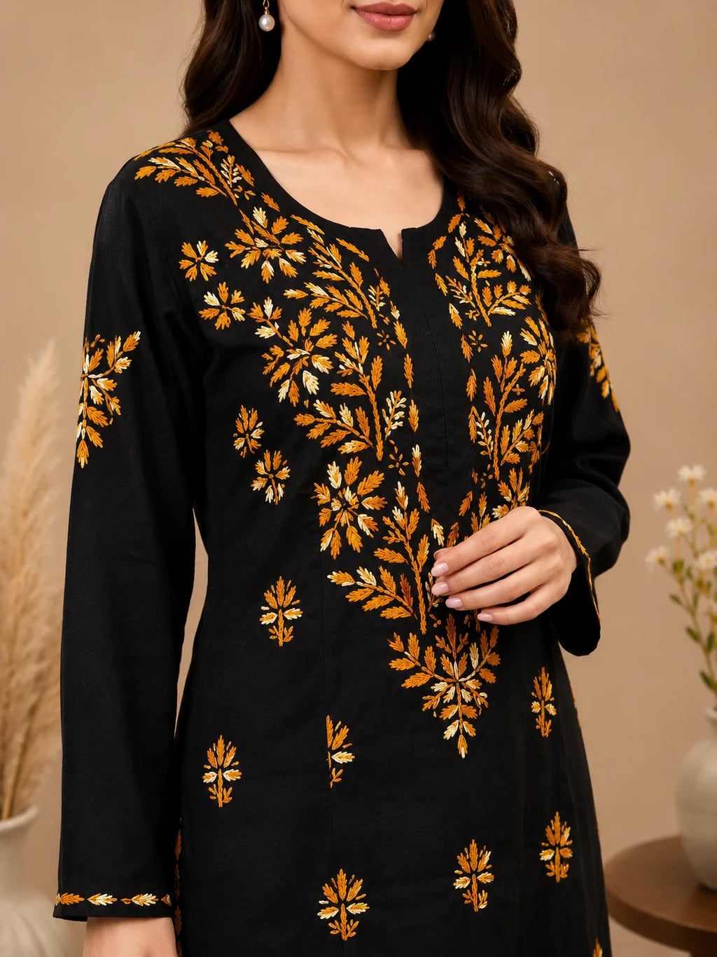 Luxury Midnight Black Modal Chikankari Kurta Palazzo Set for Women | Royal Blue Lucknowi Embroidery | Tazaki Fashion