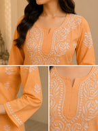 Tazaki Luxury Modal Chikankari Short Kurti with Intricate Lucknowi Floral Embroidery