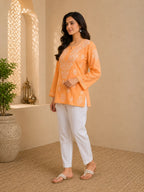 Tazaki Luxury Modal Chikankari Short Kurti with Intricate Lucknowi Floral Embroidery