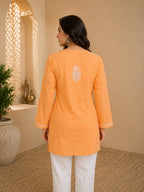 Tazaki Luxury Modal Chikankari Short Kurti with Intricate Lucknowi Floral Embroidery