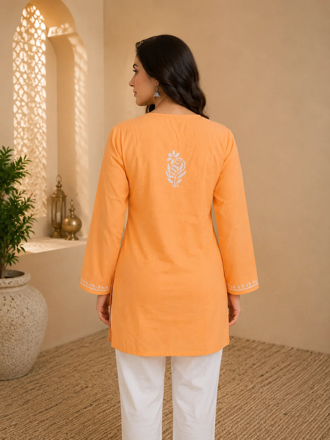 Tazaki Luxury Modal Chikankari Short Kurti with Intricate Lucknowi Floral Embroidery