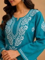 Tazaki Luxury Modal Chikankari Short Kurti with Intricate Lucknowi Floral Embroidery