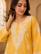 Tazaki Luxury Modal Chikankari Short Kurti with Intricate Lucknowi Floral Embroidery