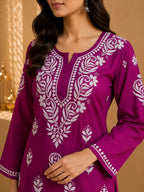 Tazaki Luxury Modal Chikankari Short Kurti with Intricate Lucknowi Floral Embroidery