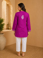 Tazaki Luxury Modal Chikankari Short Kurti with Intricate Lucknowi Floral Embroidery