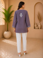 Tazaki Luxury Modal Chikankari Short Kurti with Intricate Lucknowi Floral Embroidery