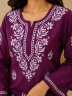Tazaki Luxury Modal Chikankari Short Kurti with Intricate Lucknowi Floral Embroidery