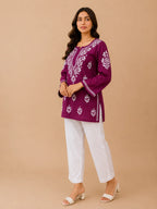 Tazaki Luxury Modal Chikankari Short Kurti with Intricate Lucknowi Floral Embroidery