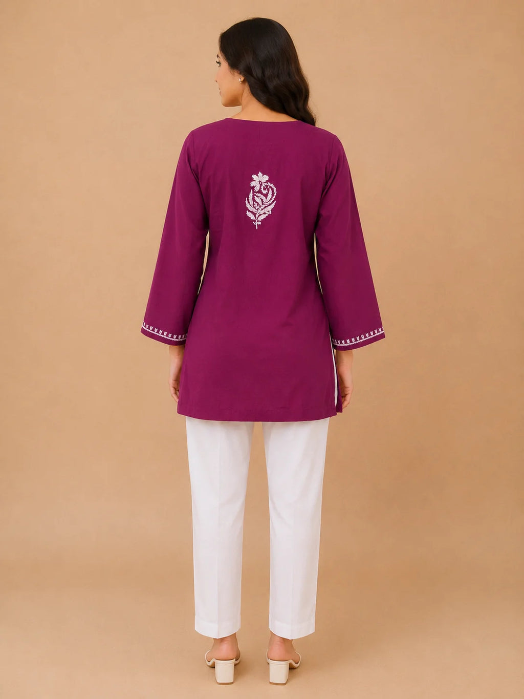 Tazaki Luxury Modal Chikankari Short Kurti with Intricate Lucknowi Floral Embroidery