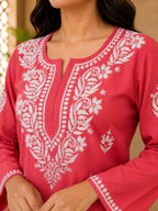 Tazaki Luxury Modal Chikankari Short Kurti with Intricate Lucknowi Floral Embroidery