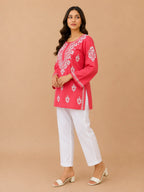 Tazaki Luxury Modal Chikankari Short Kurti with Intricate Lucknowi Floral Embroidery