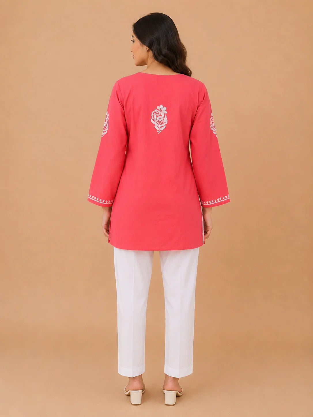 Tazaki Luxury Modal Chikankari Short Kurti with Intricate Lucknowi Floral Embroidery