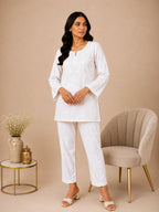 Tazaki Luxury Modal Chikankari Short Kurti with Intricate Lucknowi Floral Embroidery