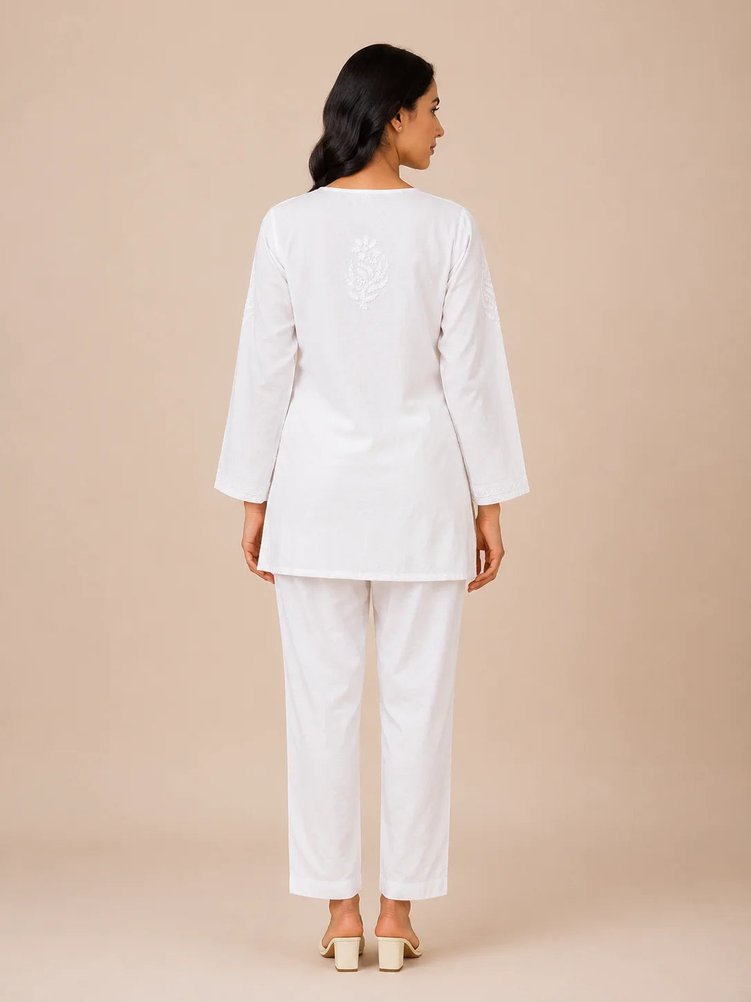 Tazaki Luxury Modal Chikankari Short Kurti with Intricate Lucknowi Floral Embroidery