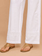 Tazaki White Modal Lace Palazzo Pants for Women | Premium Ethnic Bottom Wear