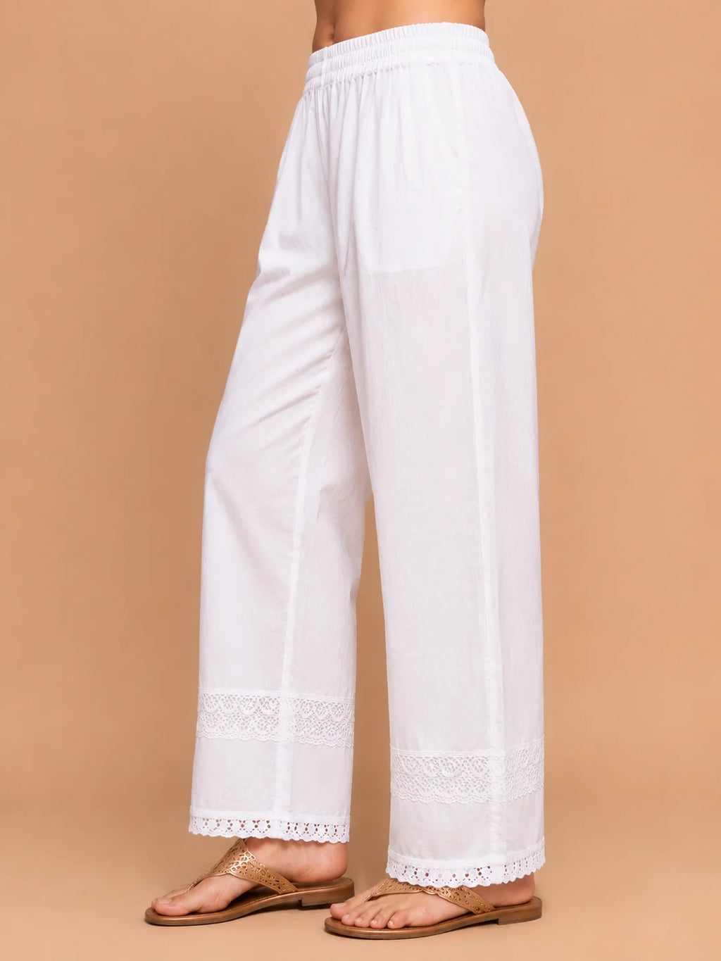 Tazaki White Modal Lace Palazzo Pants for Women | Premium Ethnic Bottom Wear