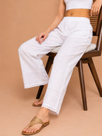 Tazaki White Modal Lace Palazzo Pants for Women | Premium Ethnic Bottom Wear
