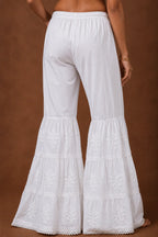 Tazaki Fashion White Modal Chikankari Sharara Pants for Women | Handcrafted Embroidered Ethnic Bottom Wear