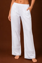 Tazaki White Modal Lace Palazzo Pants for Women | Premium Ethnic Bottom Wear