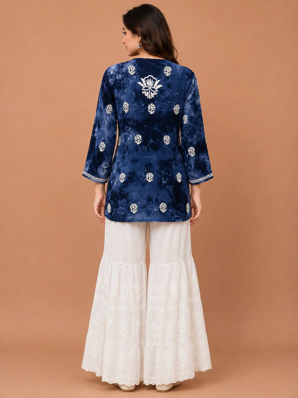 Tazaki Blue Modal Handwork Short Top for Women | Premium Embroidered Ethnic Top