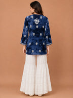 Tazaki Blue Modal Handwork Short Top for Women | Premium Embroidered Ethnic Top