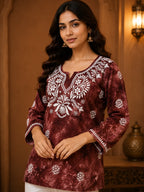 Tazaki Blue Modal Handwork Short Top for Women | Premium Embroidered Ethnic Top