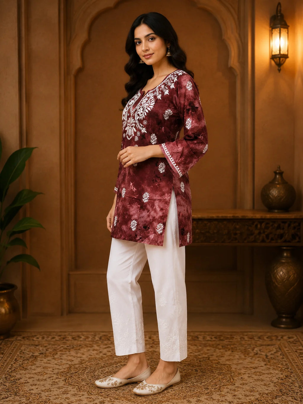Tazaki Blue Modal Handwork Short Top for Women | Premium Embroidered Ethnic Top