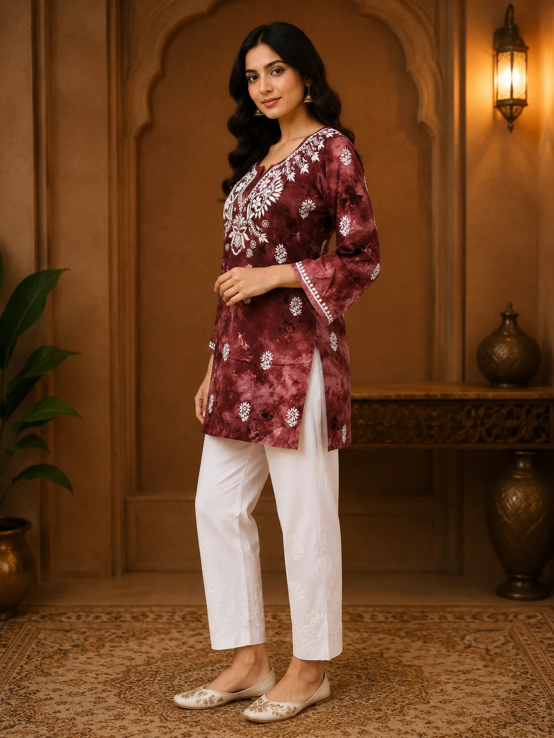 Tazaki Blue Modal Handwork Short Top for Women | Premium Embroidered Ethnic Top