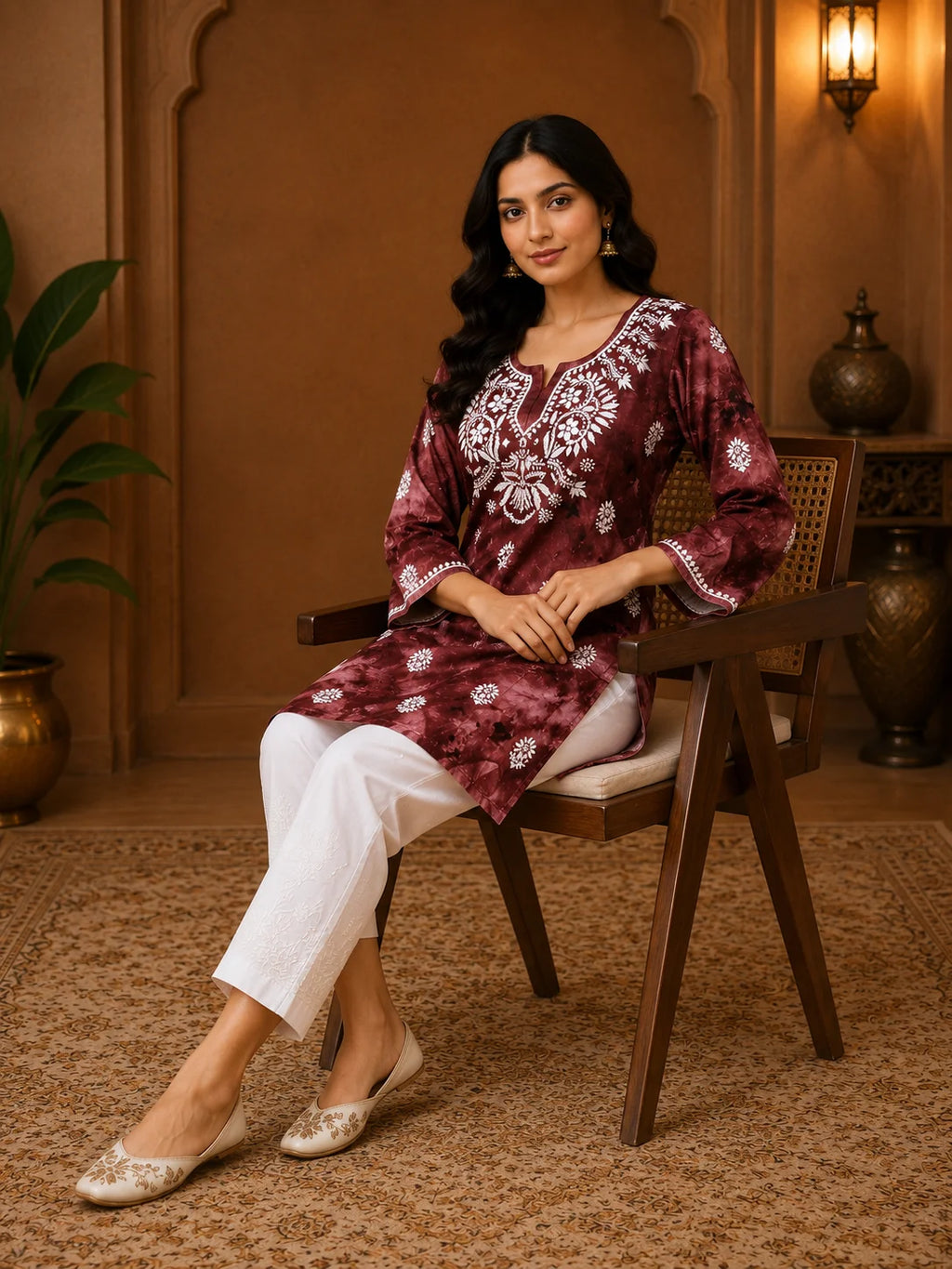 Tazaki Blue Modal Handwork Short Top for Women | Premium Embroidered Ethnic Top