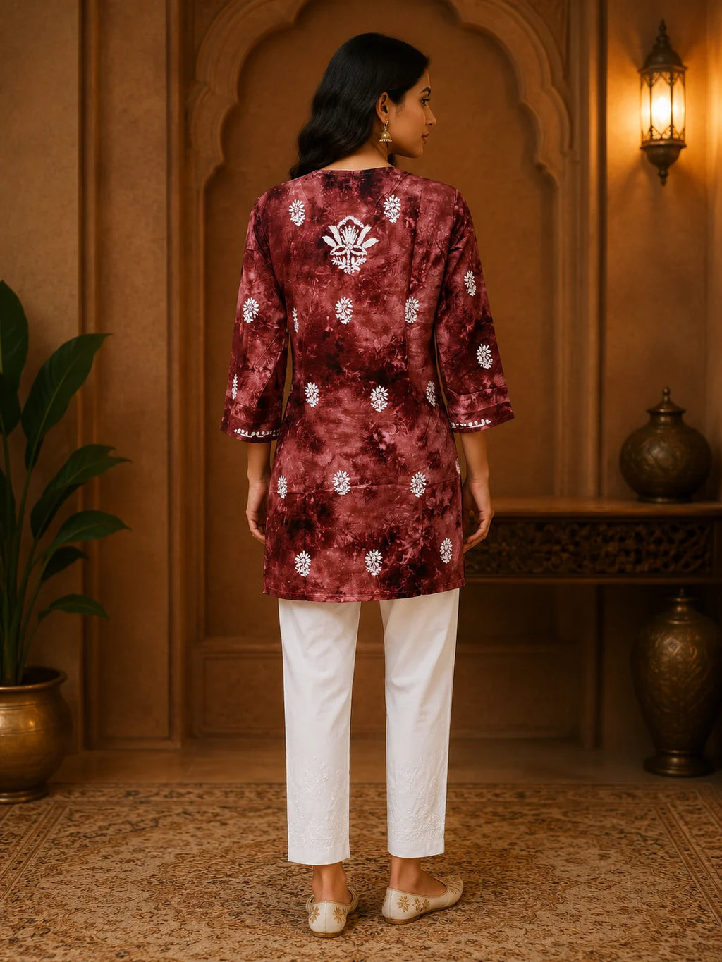 Tazaki Blue Modal Handwork Short Top for Women | Premium Embroidered Ethnic Top