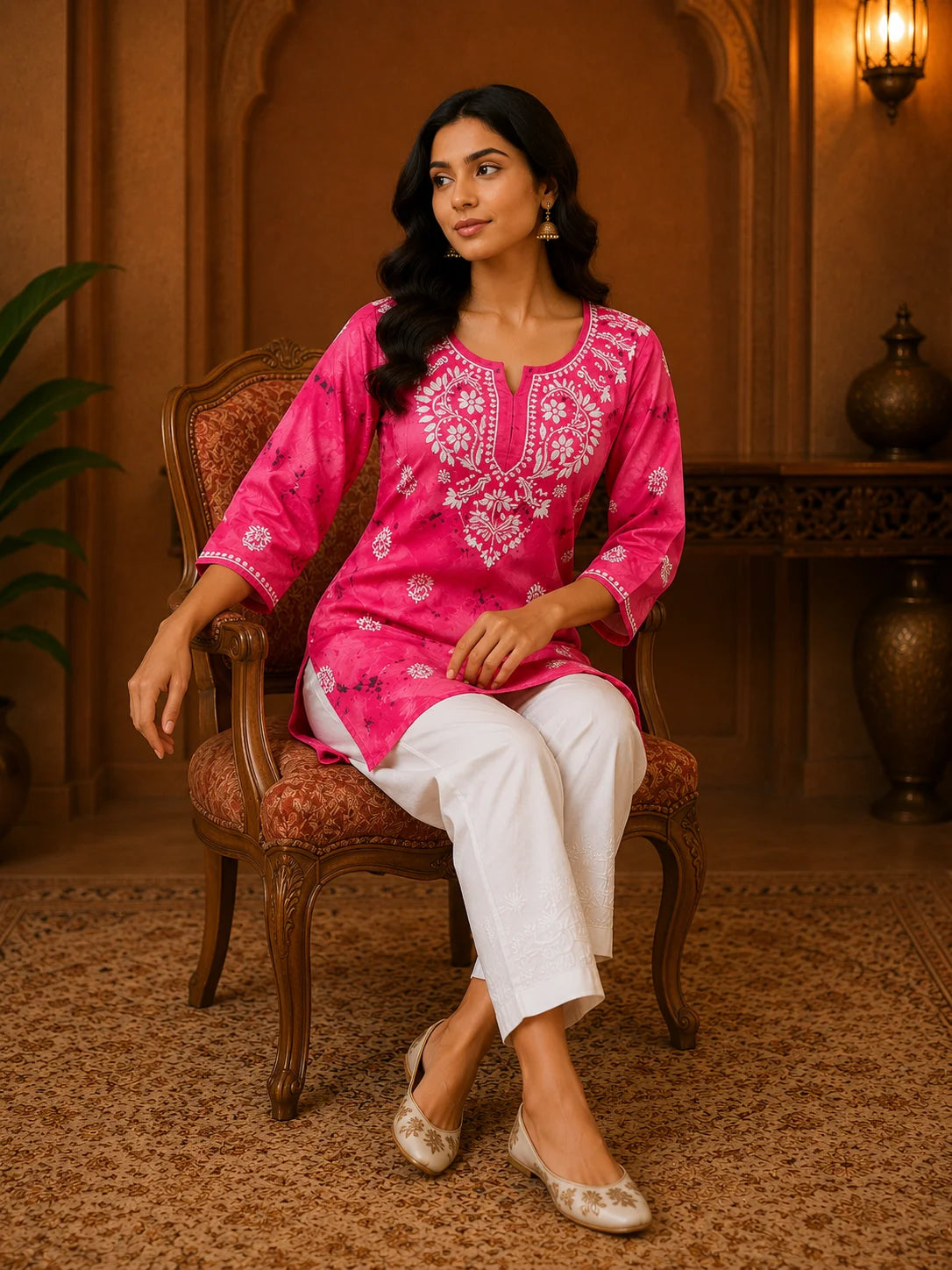 Tazaki Blue Modal Handwork Short Top for Women | Premium Embroidered Ethnic Top