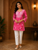 Tazaki Blue Modal Handwork Short Top for Women | Premium Embroidered Ethnic Top