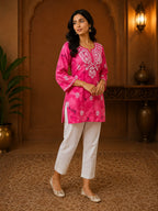 Tazaki Blue Modal Handwork Short Top for Women | Premium Embroidered Ethnic Top