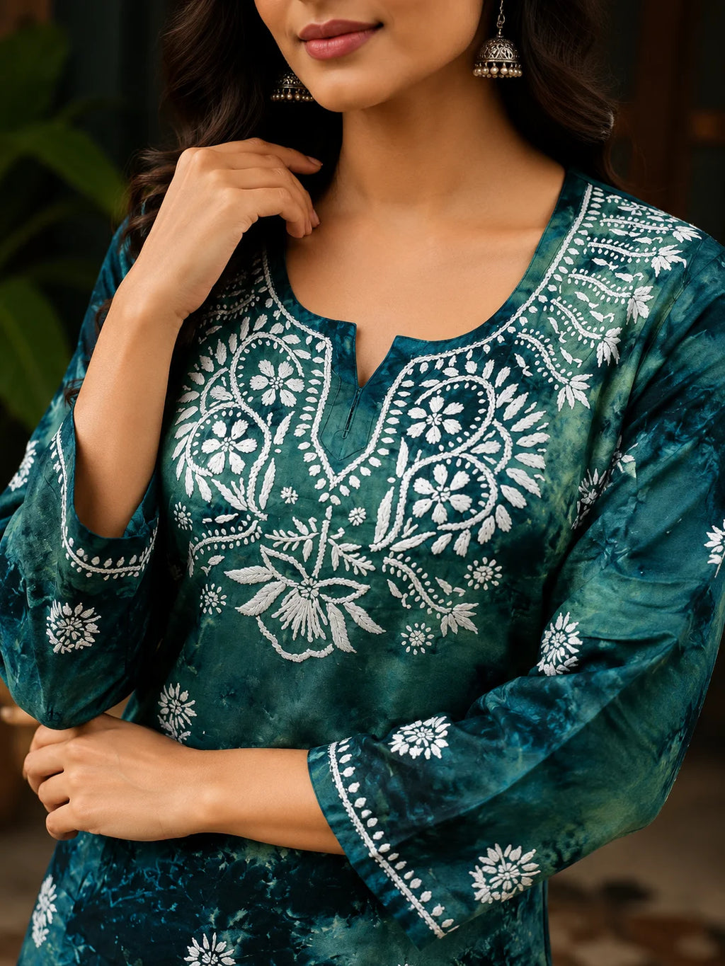 Tazaki Blue Modal Handwork Short Top for Women | Premium Embroidered Ethnic Top