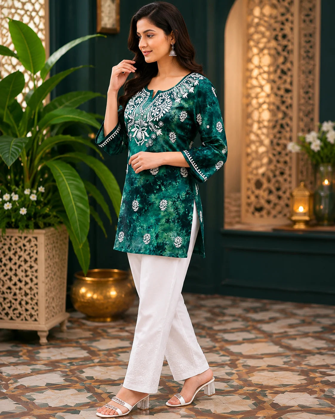 Tazaki Blue Modal Handwork Short Top for Women | Premium Embroidered Ethnic Top