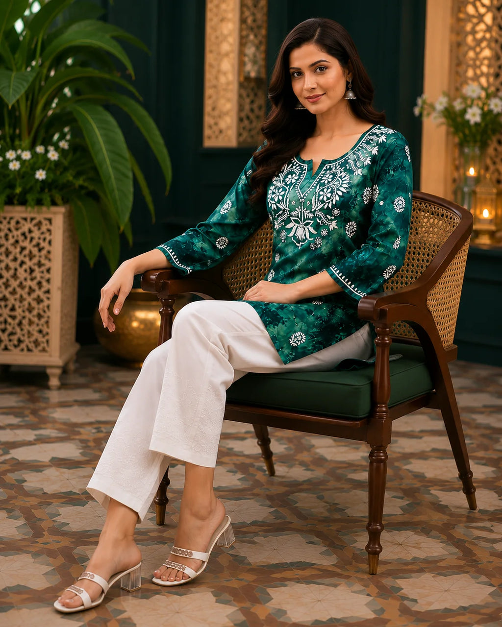 Tazaki Blue Modal Handwork Short Top for Women | Premium Embroidered Ethnic Top