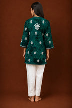 Tazaki Blue Modal Handwork Short Top for Women | Premium Embroidered Ethnic Top