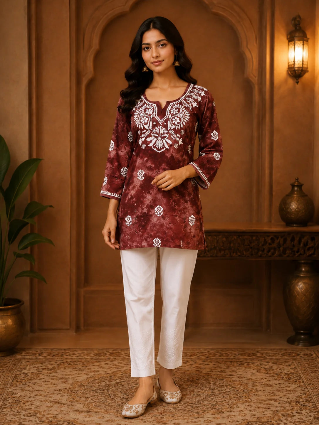Tazaki Blue Modal Handwork Short Top for Women | Premium Embroidered Ethnic Top